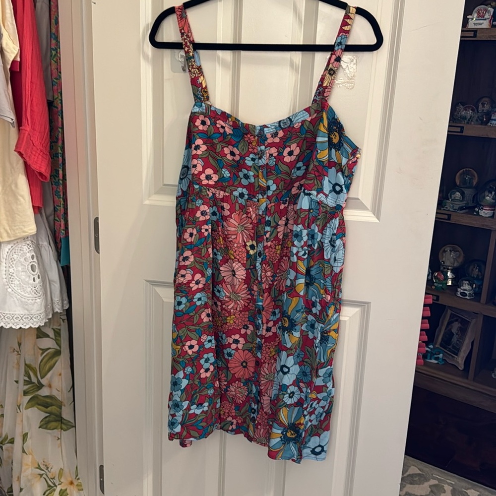 NATURAL LIFE Multicolor Floral Mini Dress - Red & Blue